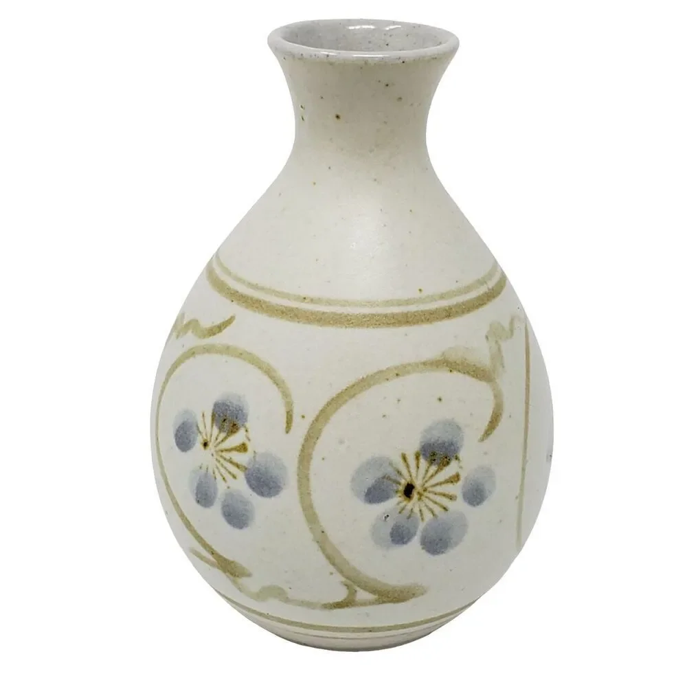 Otagiri Japan Art pottery Stoneware Bud vase MCM hand painted Blue‎ flower Vtg